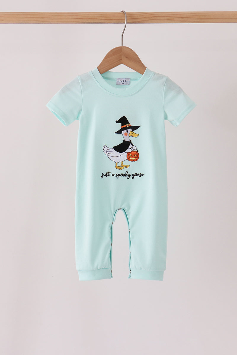 Blue goose embroidery romper