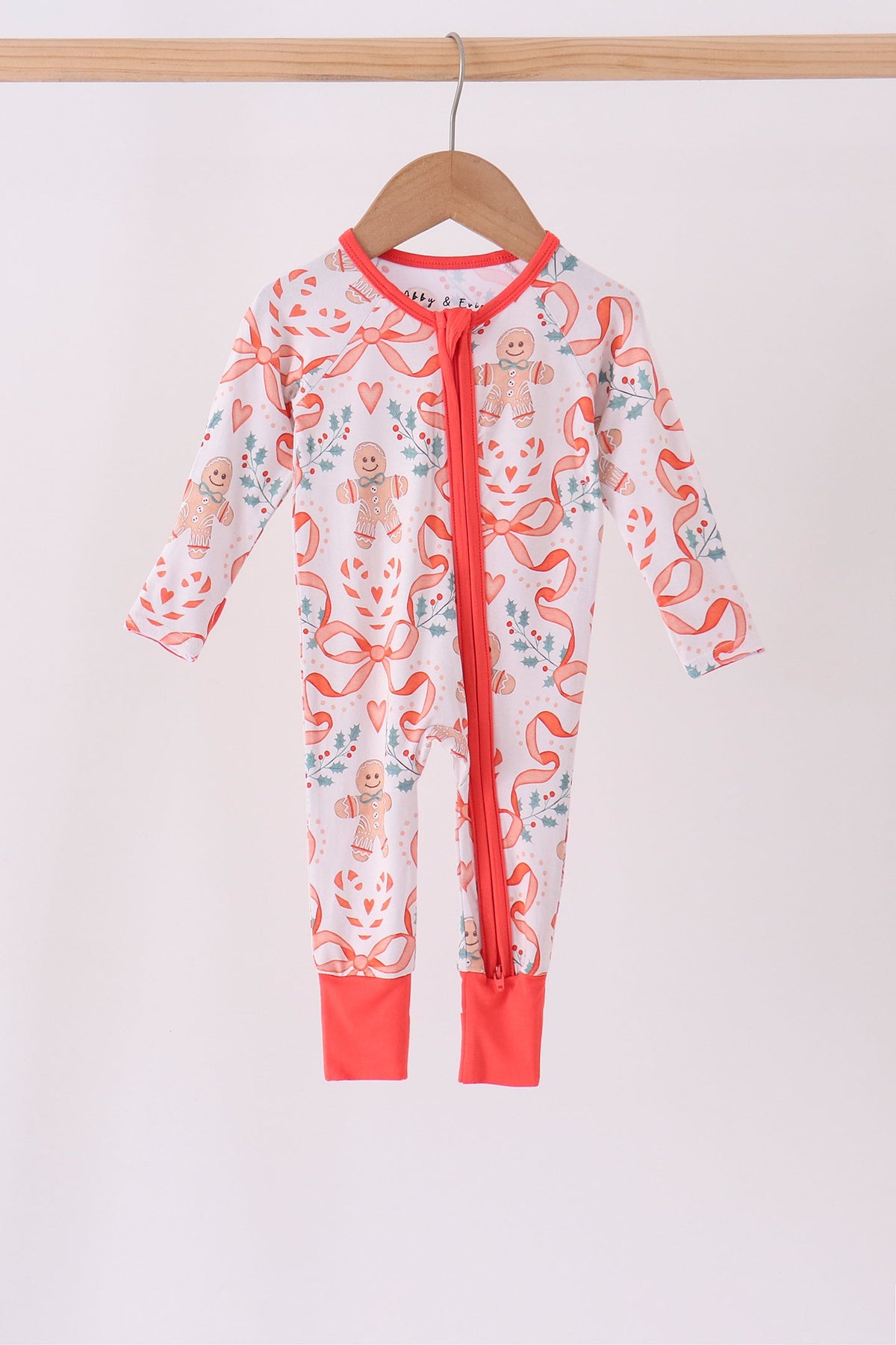 Coral gingerbread bamboo zipper romper