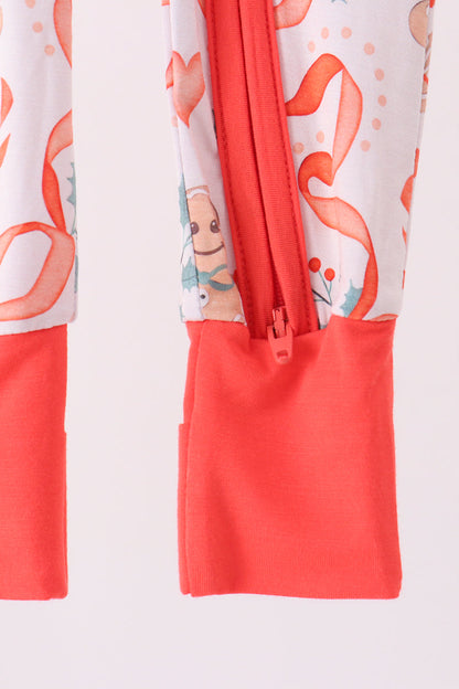 Coral gingerbread bamboo zipper romper