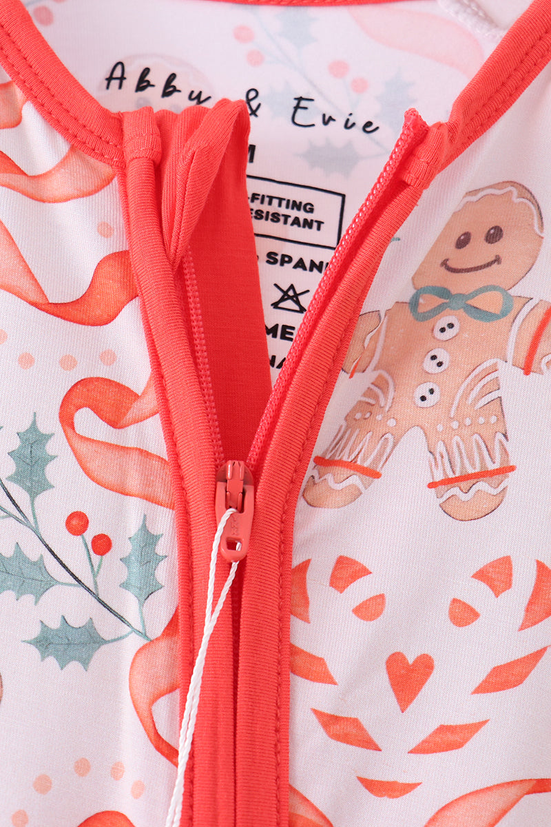 Coral gingerbread bamboo zipper romper
