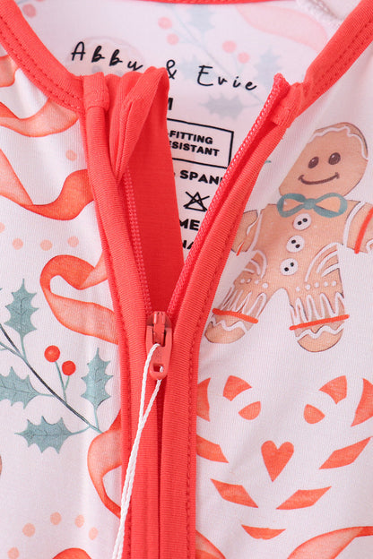Coral gingerbread bamboo zipper romper