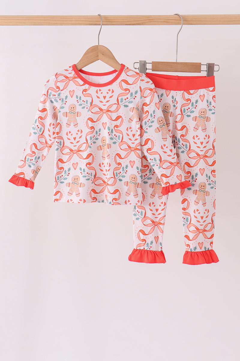 Coral gingerbread bamboo ruffle pants set