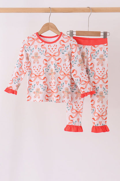 Coral gingerbread bamboo ruffle pants set