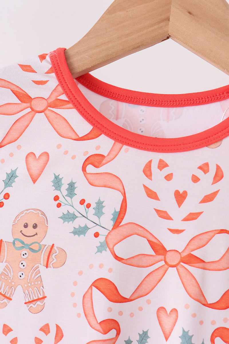Coral gingerbread bamboo ruffle pants set