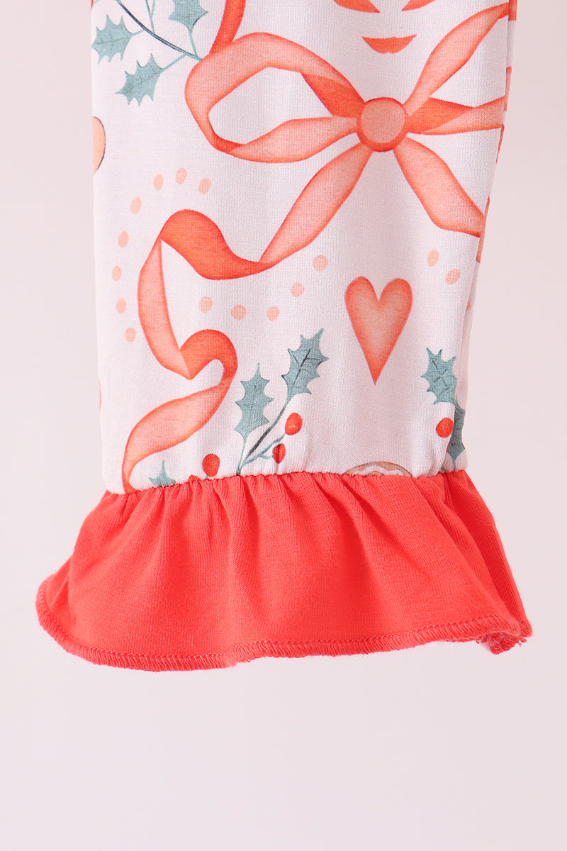 Coral gingerbread bamboo ruffle pants set