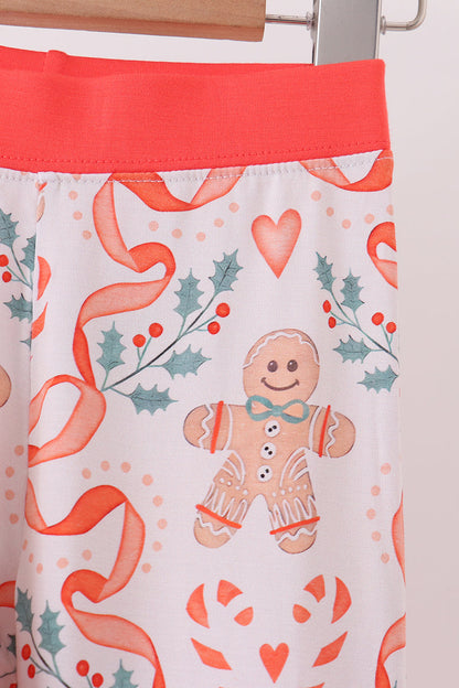 Coral gingerbread bamboo ruffle pants set