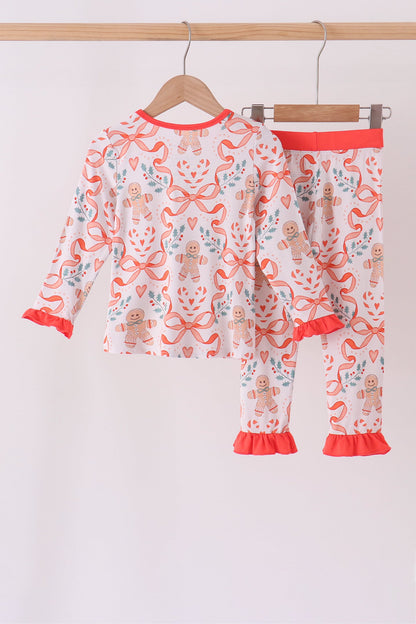 Coral gingerbread bamboo ruffle pants set