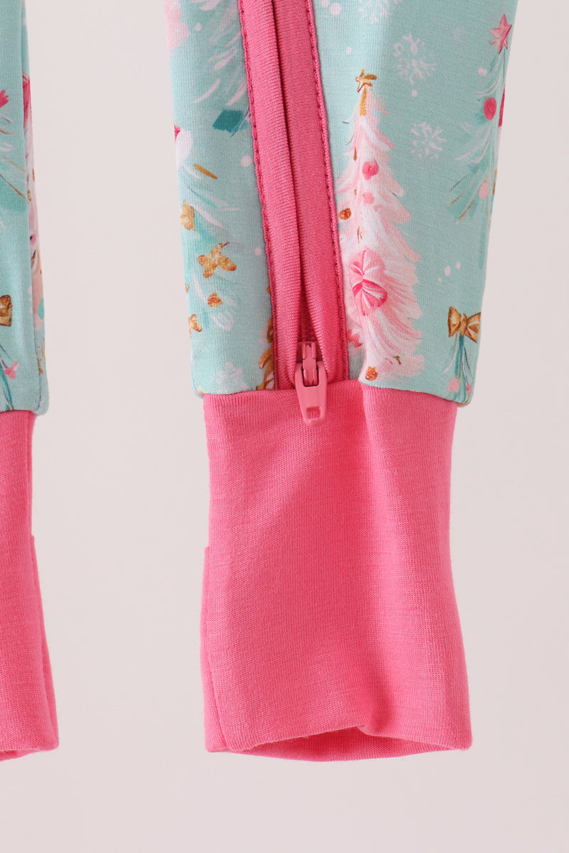 Green christmas tree bamboo zipper romper