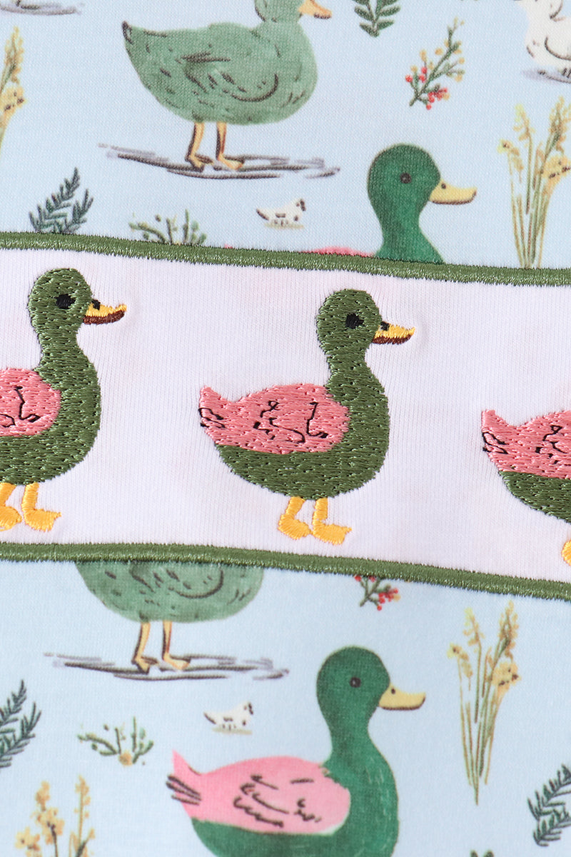 Green mallard embroidery romper