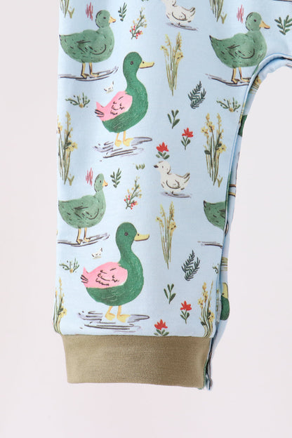 Green mallard embroidery romper
