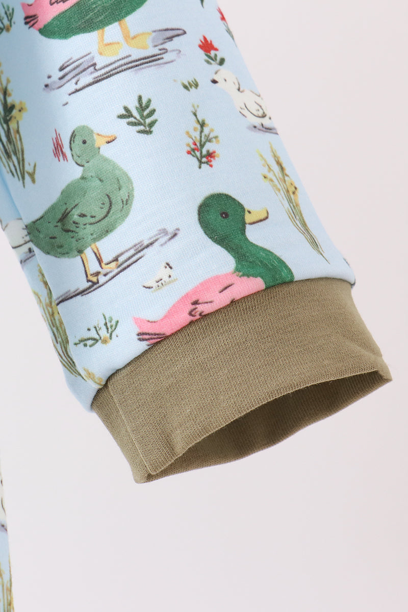 Green mallard embroidery romper