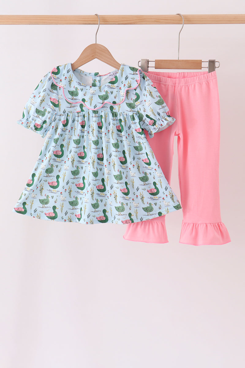 Green mallard ruffle  pants set