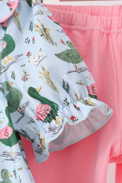 Green mallard ruffle  pants set