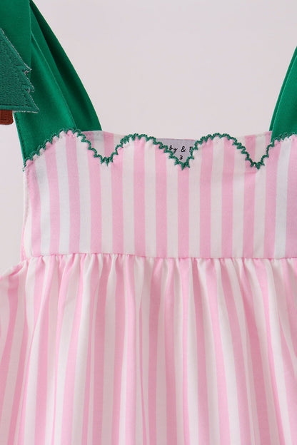 Pink Christmas Tree Embroidery Dress
