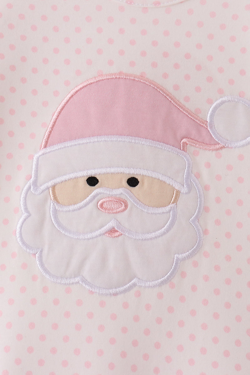 Pink santa claus dot applique ruffle romper