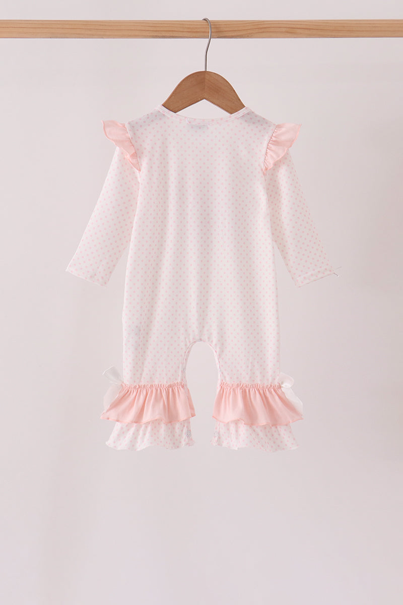 Pink santa claus dot applique ruffle romper