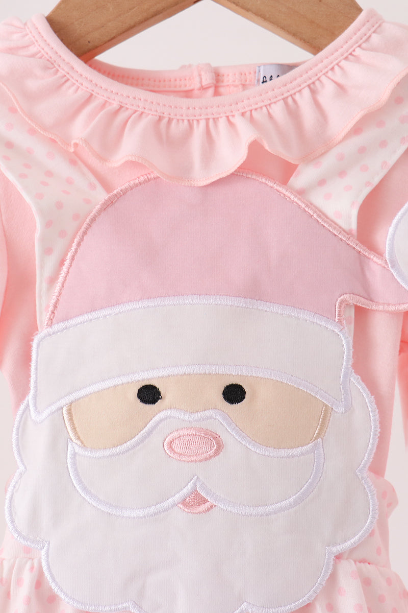 Pink santa claus dot applique ruffle 2pc set