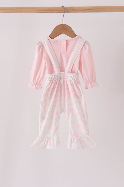 Pink santa claus dot applique ruffle 2pc set