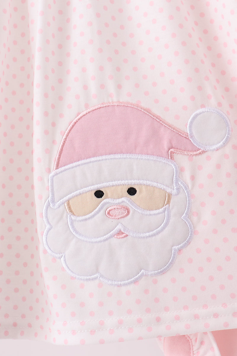Pink santa claus dot applique ruffle pants set
