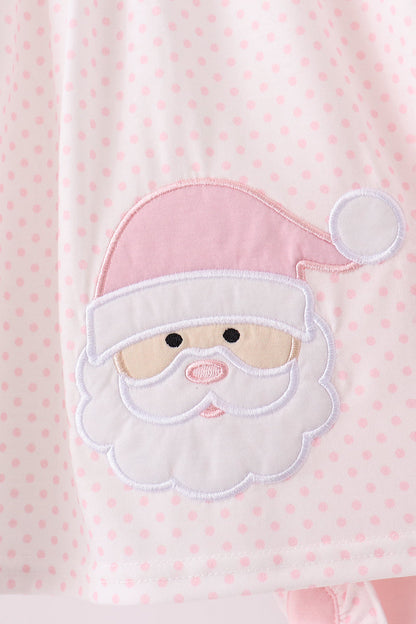Pink santa claus dot applique ruffle pants set