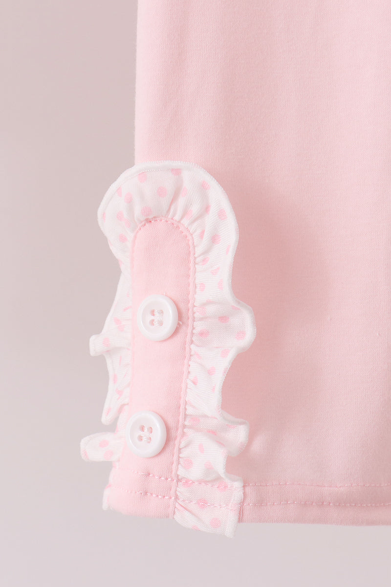 Pink santa claus dot applique ruffle pants set