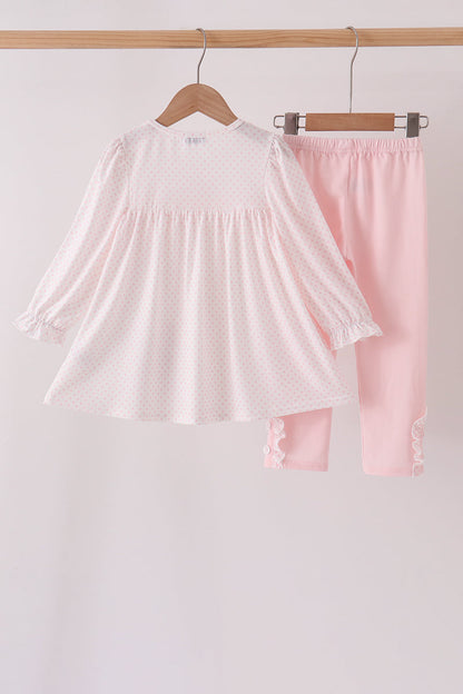 Pink santa claus dot applique ruffle pants set