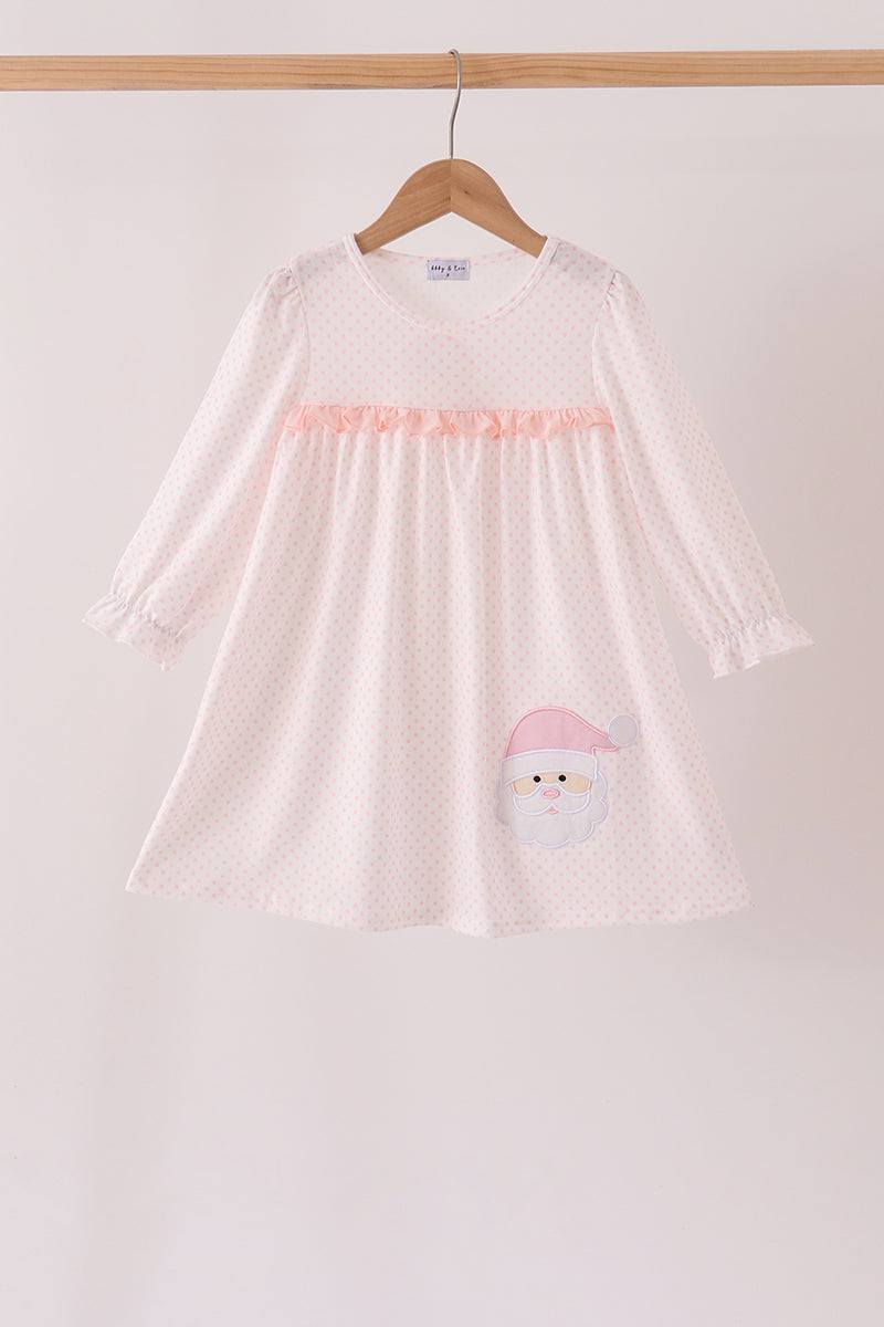 Pink santa claus dot applique ruffle dress
