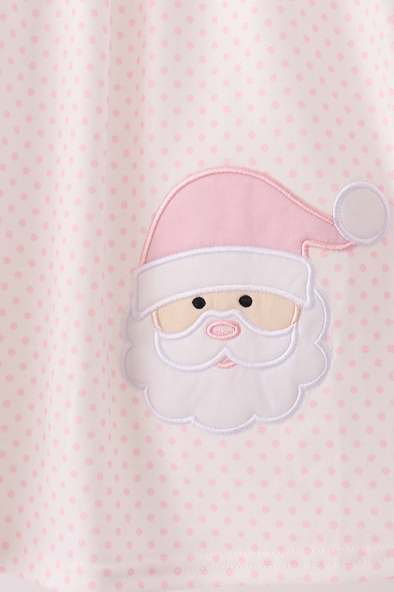 Pink santa claus dot applique ruffle dress