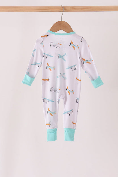 Airplane bamboo zipper romper
