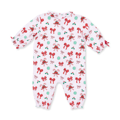 Bows & Candy Canes - Long Sleeve Ruffle Collar Romper