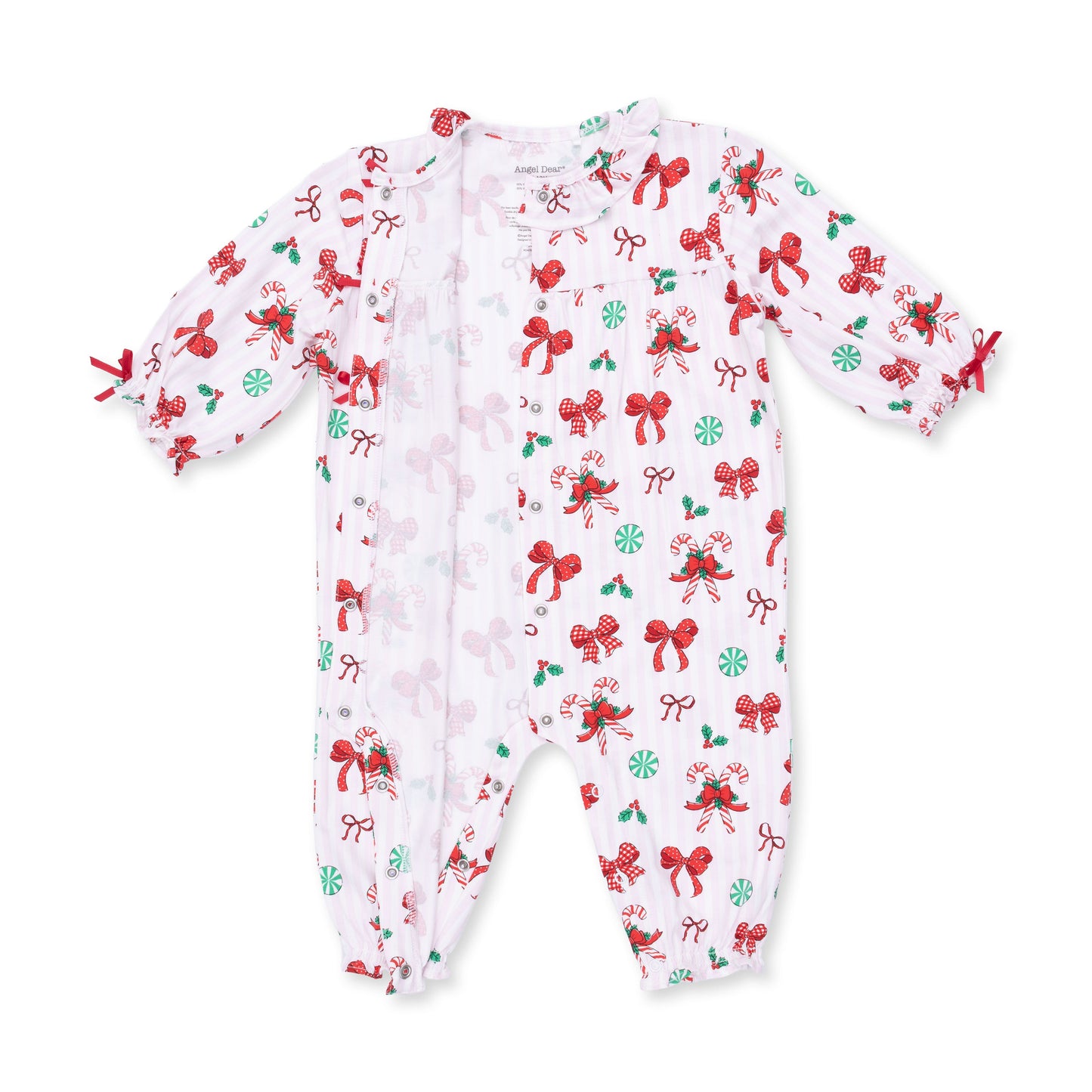 Bows & Candy Canes - Long Sleeve Ruffle Collar Romper