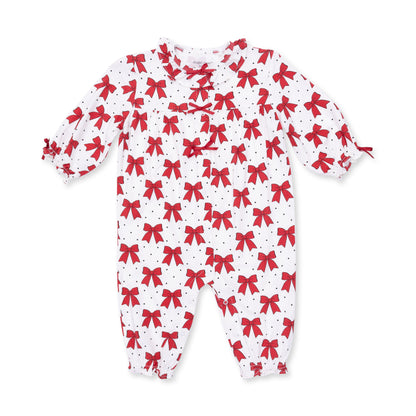 Festive Bows - Long Sleeve Ruffle Collar Romper