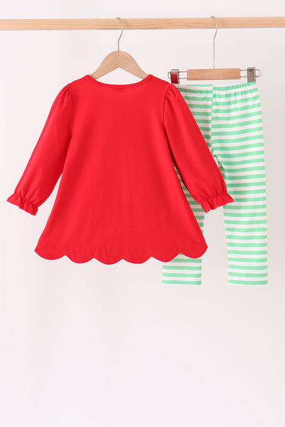 Red Gingerbread Tree Embroidery Pants Set