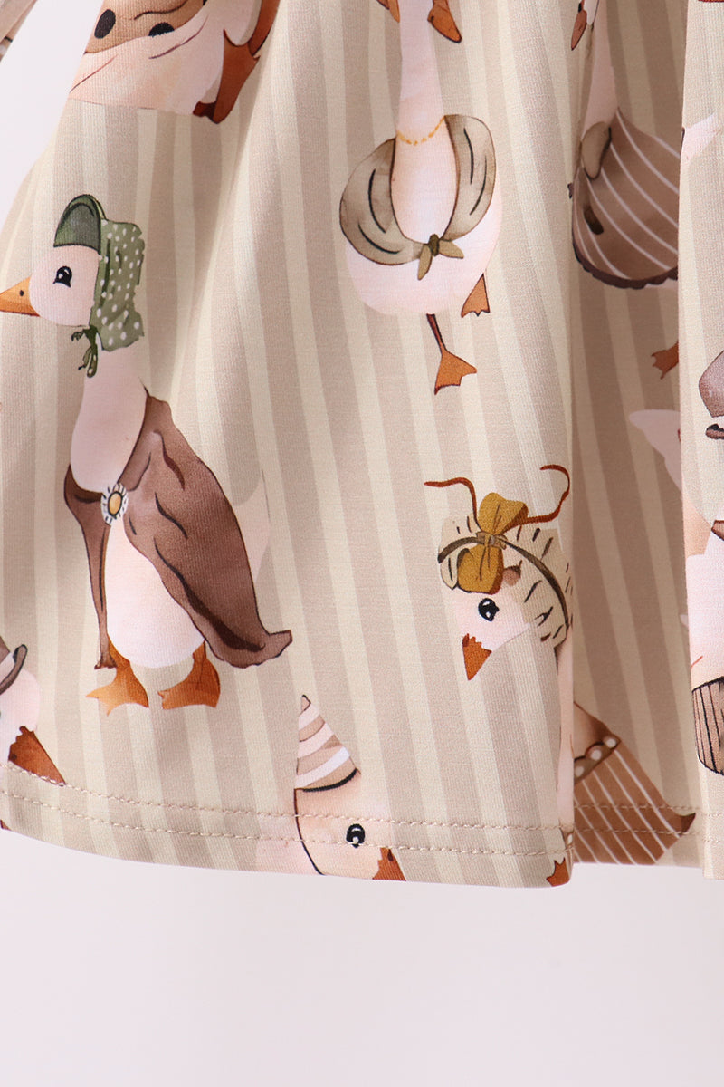 Brown goose print bamboo pants set