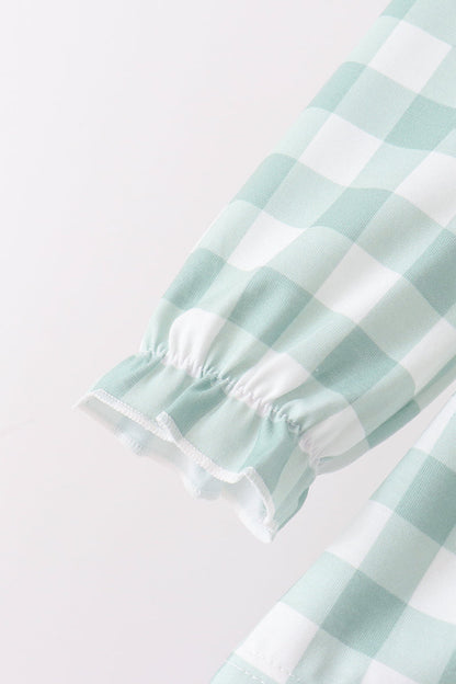 Sage Turkey Embroidery Gingham Ruffle Bloomer Set