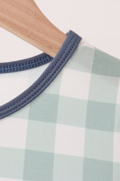 Sage Turkey Embroidery Gingham Dress