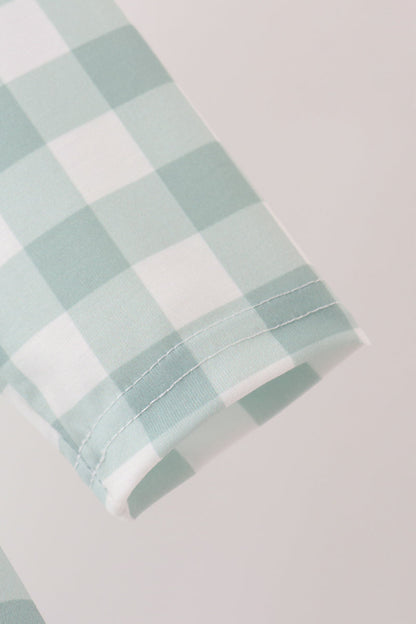 Sage Turkey Embroidery Gingham Dress