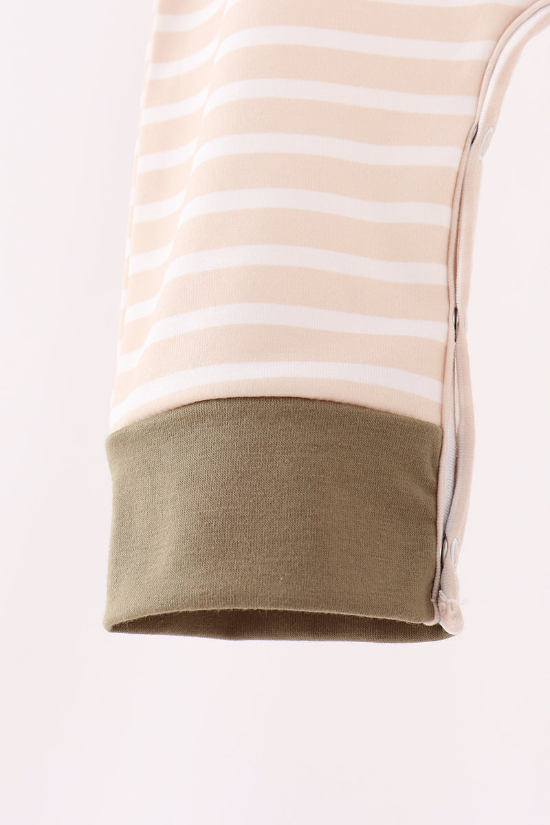 Olive turkey applique stripe romper