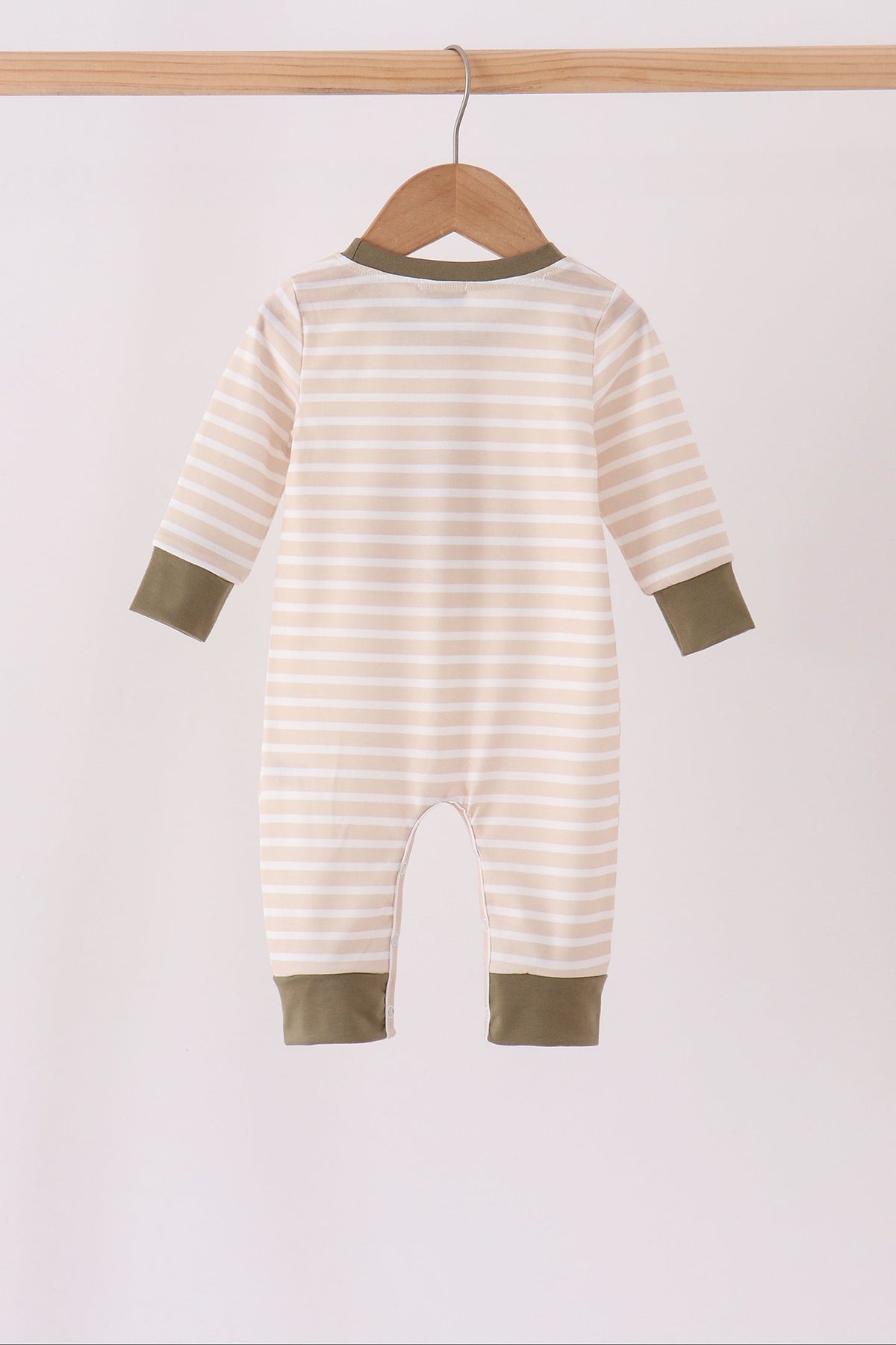 Olive turkey applique stripe romper