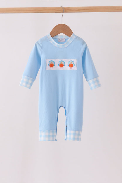 Blue Turkey Embroidery Romper