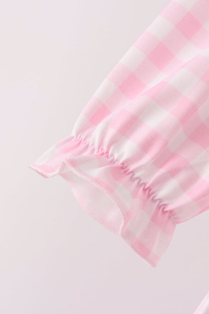 Pink Turkey Embroidery Gingham Pants Set