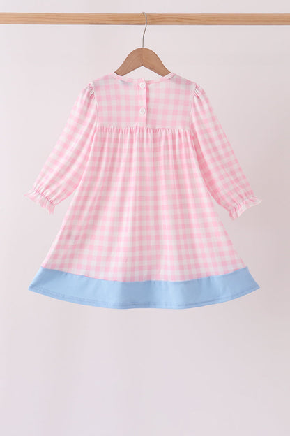 Pink Turkey Embroidery Gingham Dress