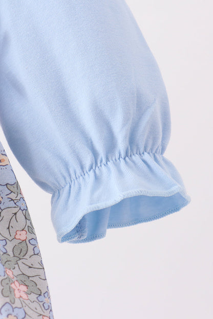 Blue Floral Bow Smocked 2pc Bubble Set