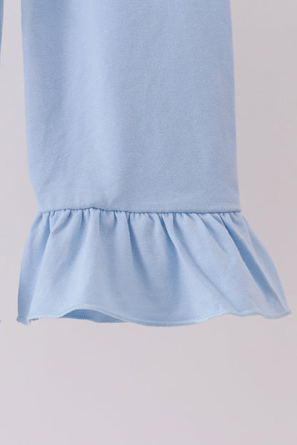 Blue Floral Bow Smocked Ruffle Pants Set