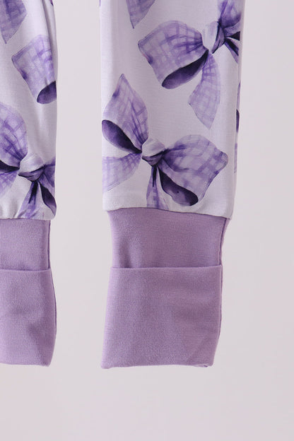 Purple Bow Zip Bamboo Romper