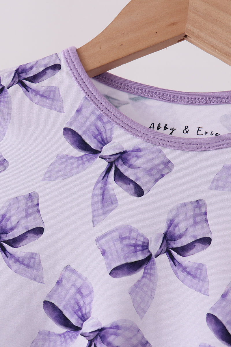 Purple Bow Zip Bamboo Pajama Set