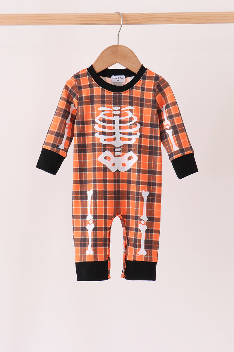 Orange skeleton plaid romper