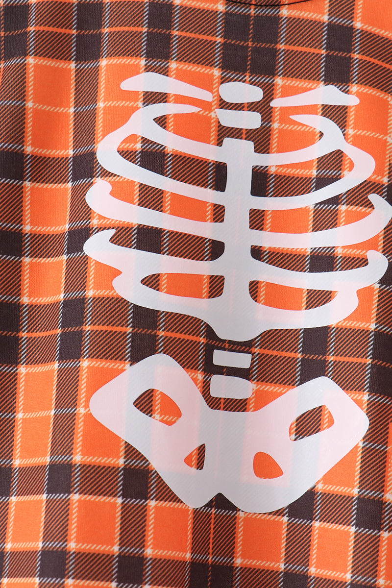 Orange skeleton plaid romper