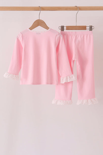 Pink skeleton print ruffle pants set