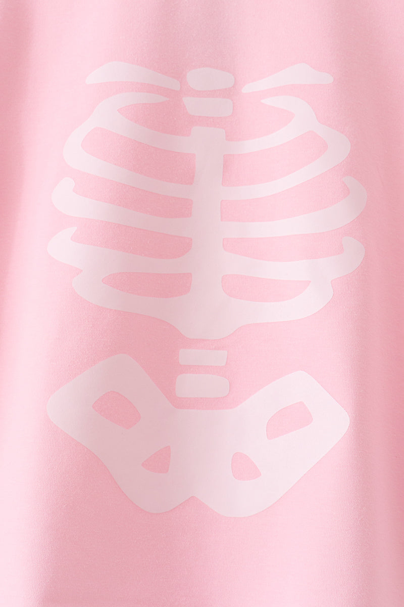 Pink skeleton print ruffle pants set